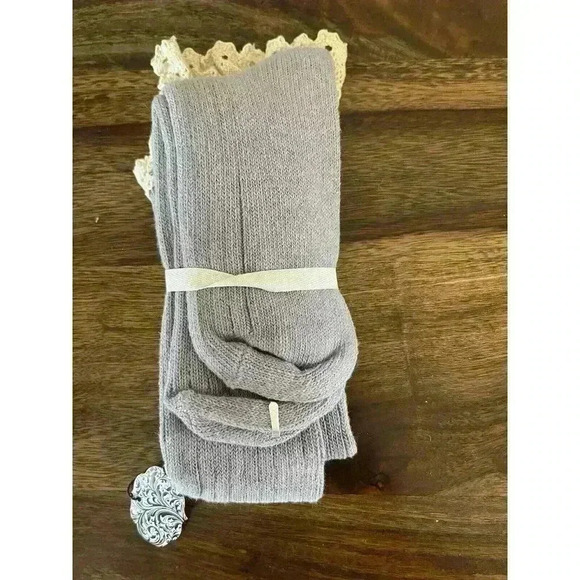 NEW Boot Socks Ladies Cute Lace Trim Unique Violet Gray 1 Pair Cotton Rib - Picture 2 of 3